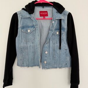 GUESS Two-Tone Light Blue Denim & Black Hooded Jacket